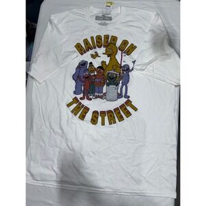 Sesame Street Raised On The Street Graphic T-Shirt White XXL Big Bird Elmo New